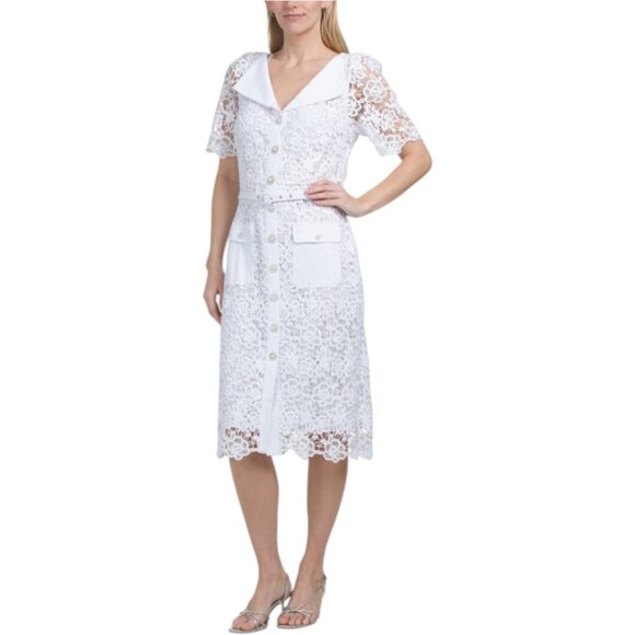NANETTE LEPORE Lace Collared Belted Midi Dress